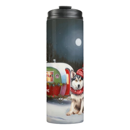 Winter Siberian Husky Caravan Weihnachtsabenteuer Thermosbecher (Vorderseite)