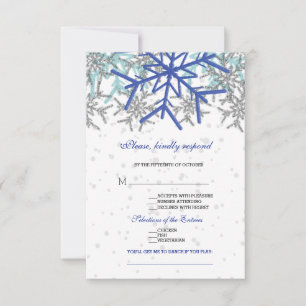 Winter Silber Navy Blau Schneeflocken Hochzeit RSVP Karte
