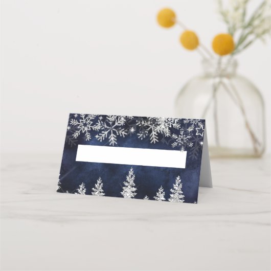Winter Silber Pine Marine Weihnachten Platzkarte (Rückseite)