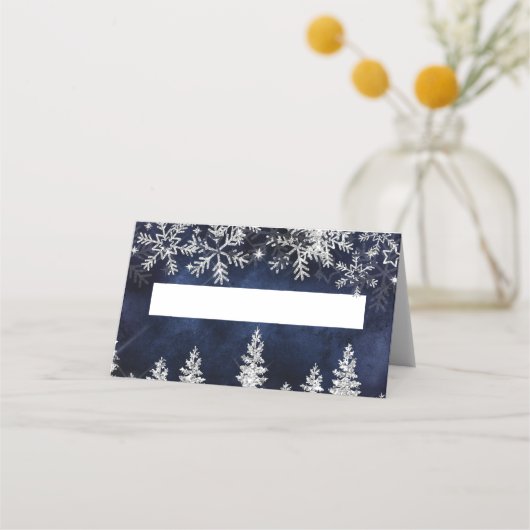 Winter Silber Pine Marine Weihnachten Platzkarte (Vorderseite)