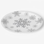 Winter Silber-Schneeflocken-Papierteller Pappteller (Schrägansicht)