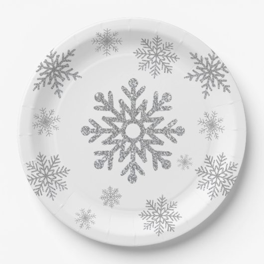Winter Silber-Schneeflocken-Papierteller Pappteller (Vorderseite)