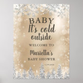Winter silberner Schneekiefern goldener Willkommen Poster (Vorne)
