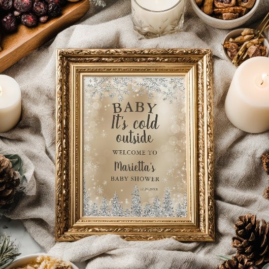 Winter silberner Schneekiefern goldener Willkommen Poster