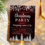 Winter Silberschnee Pinien Rot Weihnachten Weihnac Einladung<br><div class="desc">Zeit,  um die Feriensaison und Weihnachten mit diesem luxuriösen silbernen Glitzer Schneeflocken Glitzern und silbernen Glitzer Kiefernwald auf einem eleganten roten burgundischen Aquarell,  mit einer modernen coolen Skript-Schriftart Typografie,  ideal für Weihnachts-Business-Party,  Mitarbeiter-Party und mehr!</div>