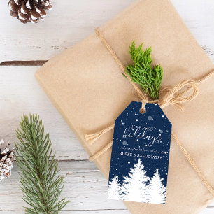 Winter Silhouette Bäume Urlaub Personalisiert Blau Geschenkanhänger