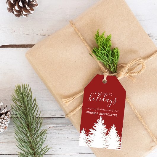 Winter Silhouette Bäume Urlaub Personalisiert Rot Geschenkanhänger