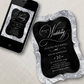 Winter Silver Black Glitzern Wedding Einladung