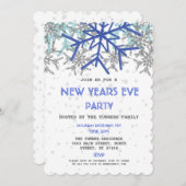 Winter Silver Blue Snowflake SILVESTER PARTY Einladung (Vorne/Hinten)