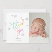 Winter Silver Glitzer Snowflake Danke Foto Einladung (Vorderseite)