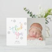 Winter Silver Glitzer Snowflake Danke Foto Einladung (Stehend Vorderseite)