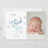 Winter Silver Glitzer Snowflake Danke Foto Einladung (Vorderseite)