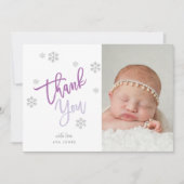 Winter Silver Glitzer Snowflake Danke Foto Einladung (Vorderseite)