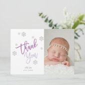 Winter Silver Glitzer Snowflake Danke Foto Einladung (Stehend Vorderseite)