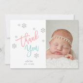 Winter Silver Glitzer Snowflake Danke Foto Einladung (Vorderseite)
