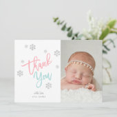 Winter Silver Glitzer Snowflake Danke Foto Einladung (Stehend Vorderseite)