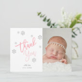 Winter Silver Glitzer Snowflake Danke Foto Einladung (Stehend Vorderseite)