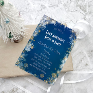 Winter Silver Gold Blue Sweet 16 Geburtstag Einladung