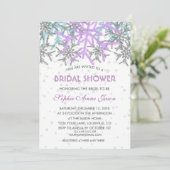 Winter Silver Lila Blue Snowflakes Hochzeit Einladung (Stehend Vorderseite)