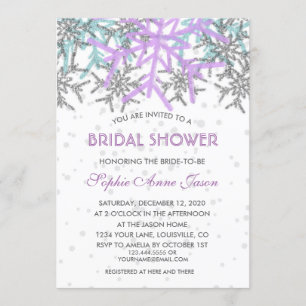 Winter Silver Lila Blue Snowflakes Hochzeit Einladung