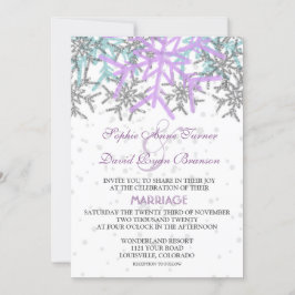 Winter Silver Lila Blue Snowflakes Hochzeit Einladung