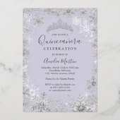 Winter Silver Lila Snowflake Quinceanera Folieneinladung (Rückseite)