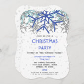 Winter Silver Navy Blue Snowflake CHRISTMAS Party Einladung (Vorne/Hinten)