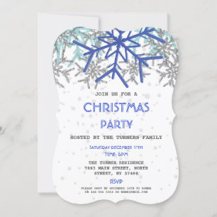 Winter Silver Navy Blue Snowflake CHRISTMAS Party Einladung