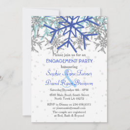 Winter Silver Navy Blue Snowflake Engagement Party Einladung