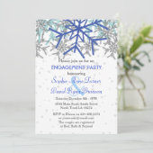 Winter Silver Navy Blue Snowflake Engagement Party Einladung (Stehend Vorderseite)