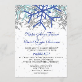 Winter Silver Navy Blue Snowflakes Hochzeit Einladung