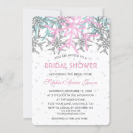 Winter Silver Pink Blue Snowflakes Brautparty Einladung