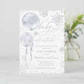 Winter Silver Snowflake Gender Neutral Baby Dusche Einladung (Stehend Vorderseite)