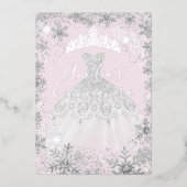 Winter Silver Snowflake Soft Pink Quinceanera Folieneinladung (Vorderseite)