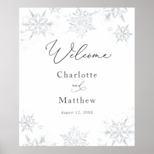 Winter Silver Snowflake Wedding Welcome Sign Poster