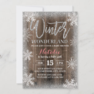 Winter Silver Snowflakes Barn Wood Baby Dusche Einladung