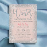 Winter Silver Snowflakes Blush Pink Baby Dusche Einladung<br><div class="desc">Moderne Silver Glitzer Winterschneeflocken Blush Pink Baby Shower Einladungen.</div>