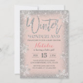 Winter Silver Snowflakes Blush Pink Baby Dusche Einladung (Vorderseite)