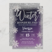 Winter Silver Snowflakes Lila Babydusche Einladung (Vorne/Hinten)