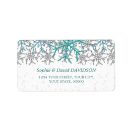 Winter Silver Turquoise Schneeflocken Hochzeit Adressaufkleber