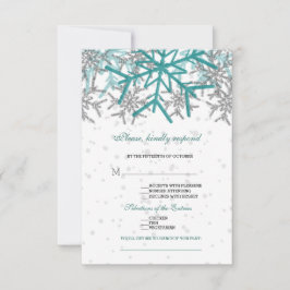 Winter Silver Turquoise Schneeflocken Hochzeit RSVP Karte