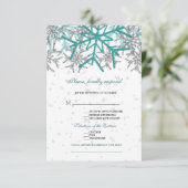 Winter Silver Turquoise Schneeflocken Hochzeit RSVP Karte (Stehend Vorderseite)