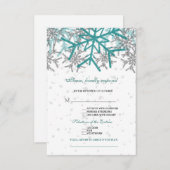 Winter Silver Turquoise Schneeflocken Hochzeit RSVP Karte (Vorne/Hinten)