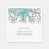 Winter Silver Turquoise Schneeflocken Hochzeit Serviette (Vorderseite)