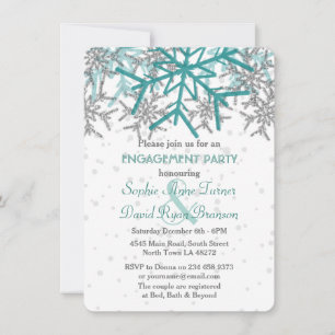 Winter Silver Turquoise Snowflake Engagement Party Einladung