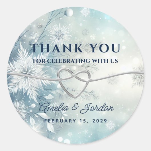 Winter Silver Wedding Danke Runder Aufkleber (Vorderseite)