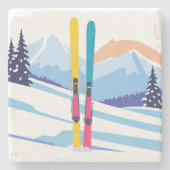 Winter-Ski-Berg Steinuntersetzer (Vorderseite)