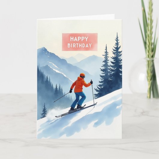 Winter-Ski-Geburtstagskarte Karte (Vorderseite)
