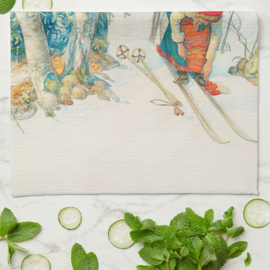 Winter Ski von Carl Larsson Geschirrtuch (Gefaltet)