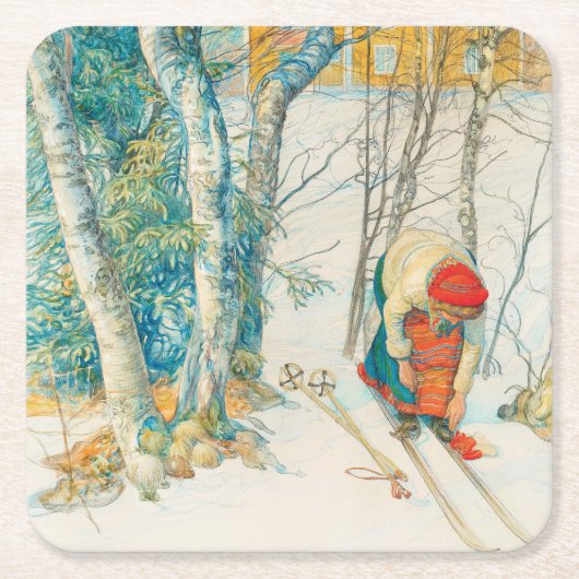 Winter Ski von Carl Larsson Rechteckiger Pappuntersetzer (Vorderseite)